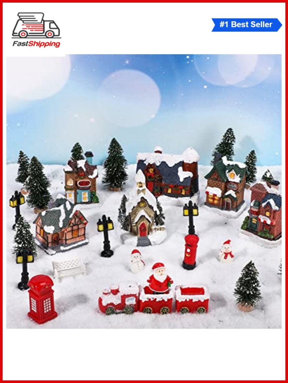 🎅 30 Pc Christmas Village Houses Set Resin Metal Plastic LED Miniatures